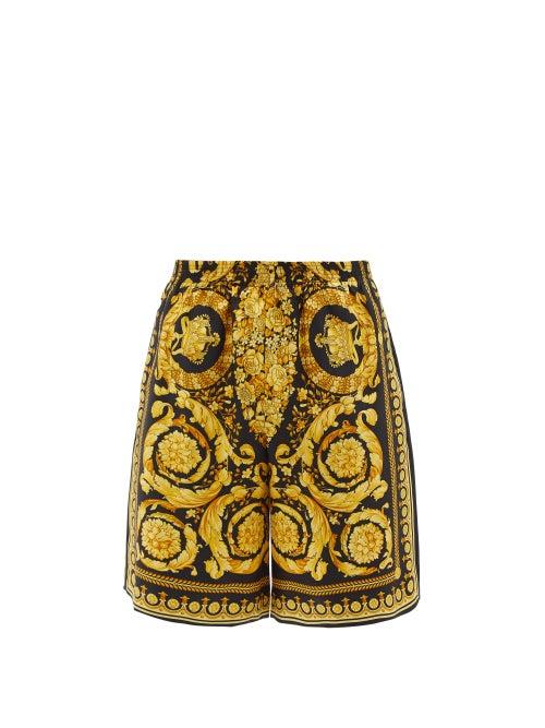 Versace - Baroque-print Silk-twill Shorts - Mens - Black Gold