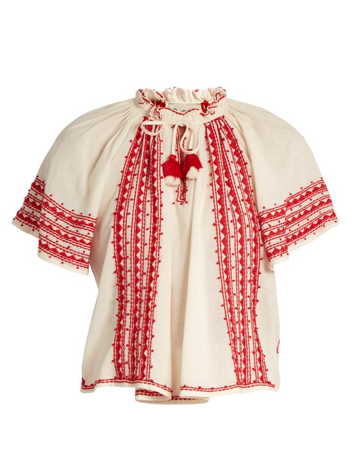 Sea Butterfly-sleeved Embroidered Cotton Top