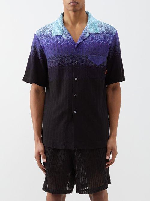 Missoni - Zigzag-jacquard Cotton-blend Shirt - Mens - Blue Multi