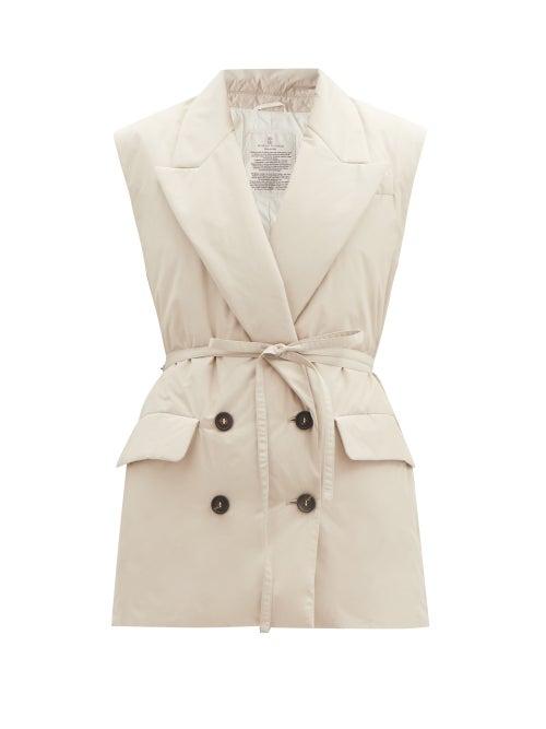 Matchesfashion.com Brunello Cucinelli - Peak-lapel Down Gilet - Womens - Beige