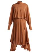 Matchesfashion.com Chlo - Handkerchief Hem Silk Crepe De Chine Dress - Womens - Light Brown