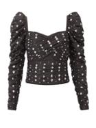 Self-portrait - Sequinned Ruched-taffeta Top - Womens - Black Multi