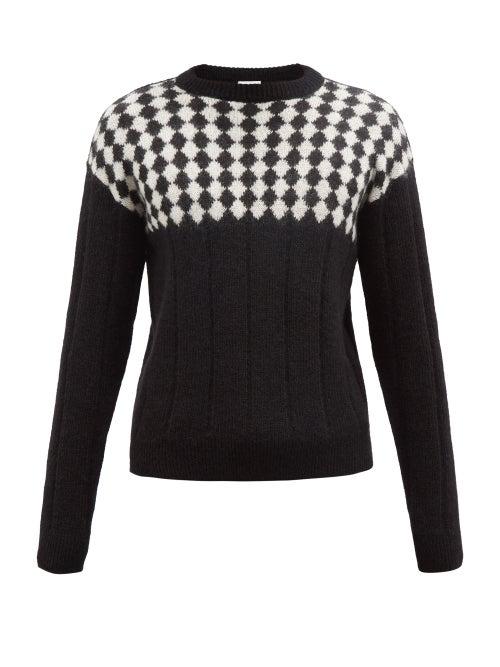 Saint Laurent - Diamond-jacquard Ribbed Sweater - Mens - Black