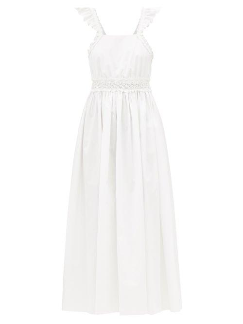 Chlo - Smocked Cotton-poplin Midi Dress - Womens - White