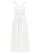 Chlo - Smocked Cotton-poplin Midi Dress - Womens - White