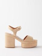 Chlo - Odina 65 Suede Platform Sandals - Womens - Light Brown