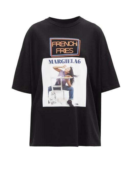 Matchesfashion.com Mm6 Maison Margiela - French Fries-print Cotton-jersey T-shirt - Womens - Black