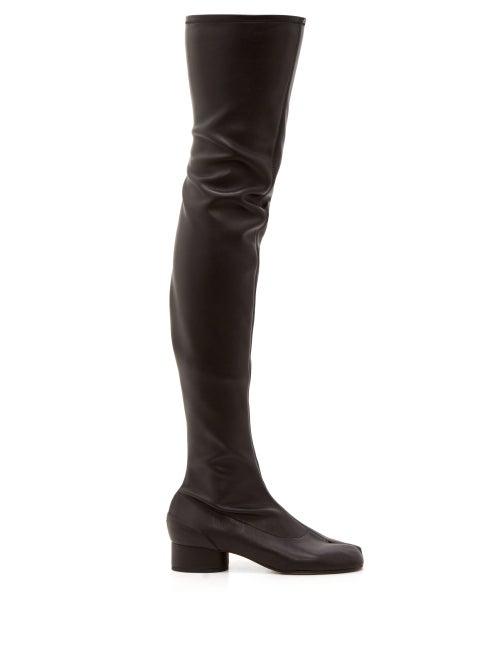 Matchesfashion.com Maison Margiela - Tabi Split Toe Over The Knee Leather Boots - Womens - Black