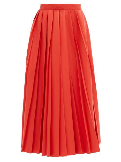 Matchesfashion.com Msgm - Pleated Faux-leather Midi Skirt - Womens - Red