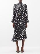 Zimmermann - Confetti Pussy-bow Silk Midi Dress - Womens - Black Cream