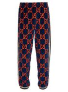 Matchesfashion.com Gucci - Logo Print Devore Velvet Track Pants - Mens - Navy