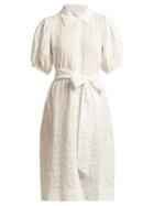 Matchesfashion.com Lisa Marie Fernandez - Puff Sleeved Cotton Blend Seersucker Shirtdress - Womens - White Stripe