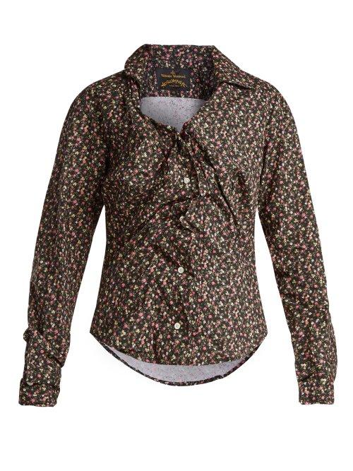 Matchesfashion.com Vivienne Westwood Anglomania - Floral Print Twisted Front Blouse - Womens - Black