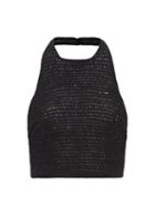 Albus Lumen - Lorem Halterneck Cotton-crochet Cropped Top - Womens - Black