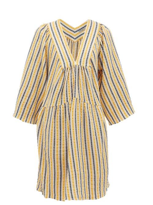 Matchesfashion.com Three Graces London - Stella Striped Cotton-blend Seersucker Dress - Womens - Yellow Multi