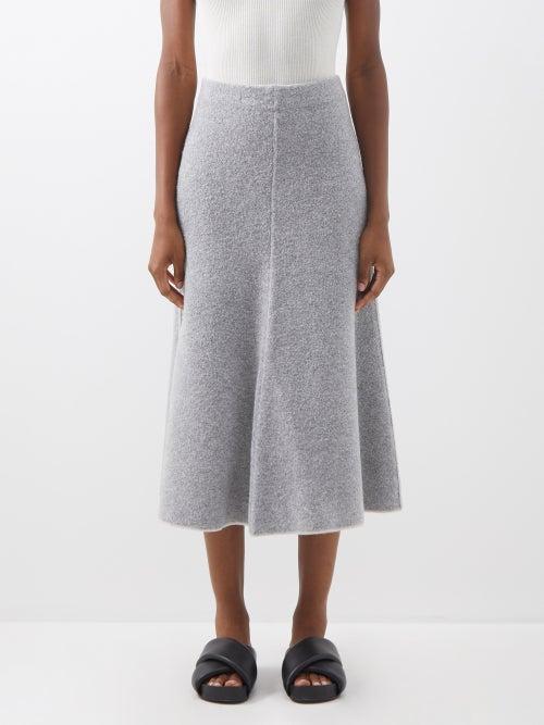 Joseph - Rolled-edge Merino-blend Midi Skirt - Womens - Mid Grey