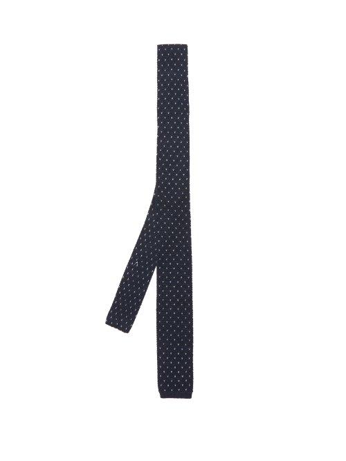 Matchesfashion.com Brunello Cucinelli - Chevron Embroidered Knitted Cotton Tie - Mens - Navy