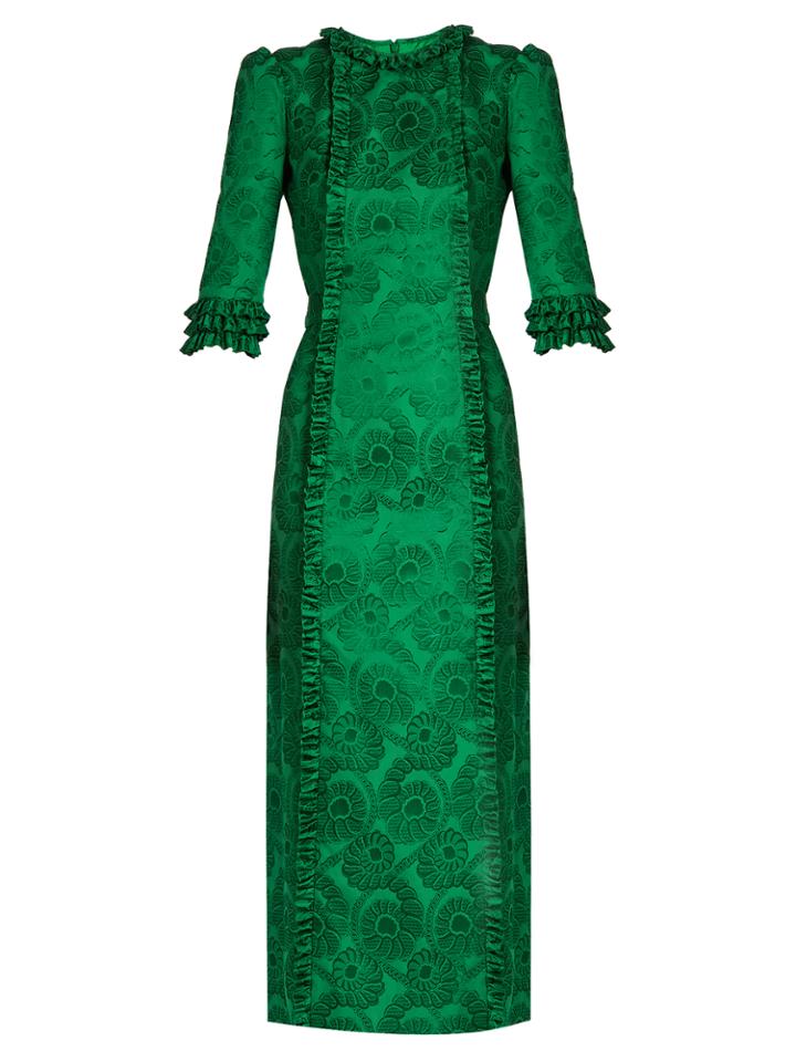 The Vampire's Wife Cate Ruffle-trimmed Cotton-blend Jacquard Dress