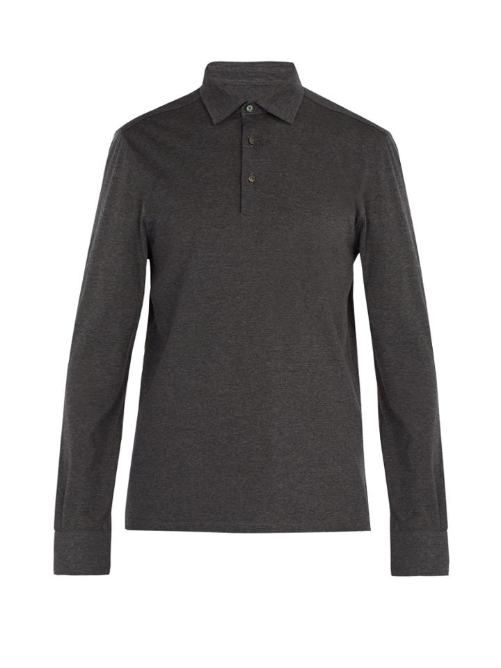 Ermenegildo Zegna Long-sleeved Wool And Cotton-blend Polo Shirt