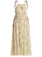 Matchesfashion.com Rebecca Taylor - Halterneck Floral Print Cotton Blend Dress - Womens - Yellow Print