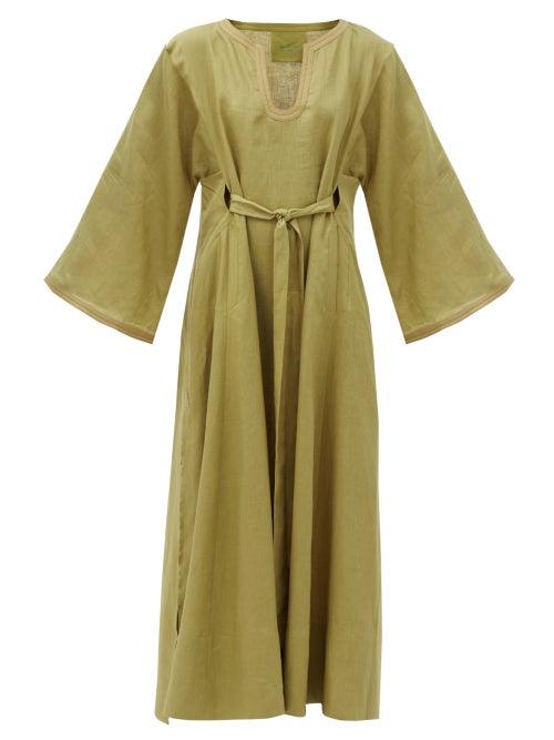 Matchesfashion.com Loup Charmant - Skorpios Belted Linen Maxi Dress - Womens - Khaki