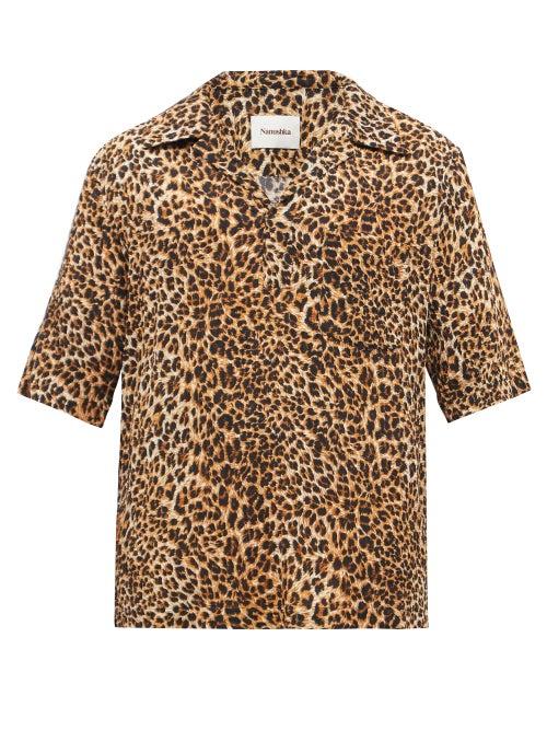 Mens Rtw Nanushka - Bolen Cuban-collar Leopard-print Crepe Shirt - Mens - Multi