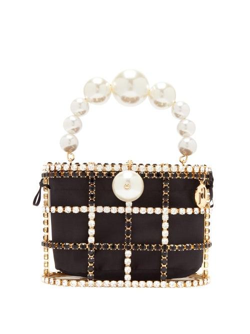 Matchesfashion.com Rosantica - Holli Crystal-cage And Satin Bag - Womens - Black White