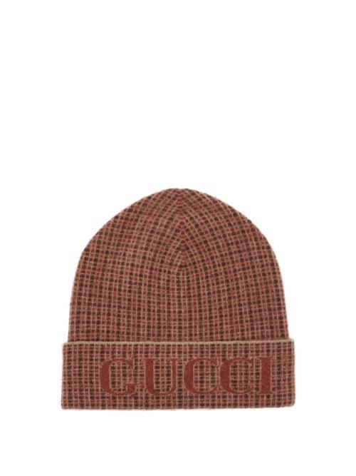 Matchesfashion.com Gucci - Logo-jacquard Check Wool-blend Beanie - Mens - Beige