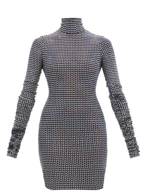 Dolce & Gabbana - High-neck Sequinned Lam-jersey Mini Dress - Womens - Silver