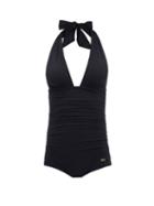 Matchesfashion.com Dolce & Gabbana - Dg-plaque Halterneck Swimsuit - Womens - Black