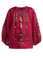 Matchesfashion.com Vita Kin - Oscar Balloon Sleeve Linen Blouse - Womens - Burgundy Multi