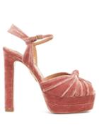 Matchesfashion.com Aquazzura - Evita 130 Knotted Velvet Sandals - Womens - Pink