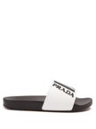 Matchesfashion.com Prada - Logo Embossed Rubber Slides - Mens - White Multi