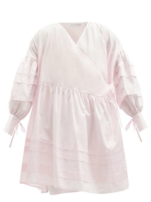 Matchesfashion.com Cecilie Bahnsen - Amelie Pintucked Organic-cotton Wrap Dress - Womens - Light Pink