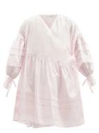Matchesfashion.com Cecilie Bahnsen - Amelie Pintucked Organic-cotton Wrap Dress - Womens - Light Pink