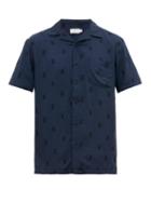 Matchesfashion.com Onia - Vacation Pineapple Intarsia Short Sleeved Shirt - Mens - Navy