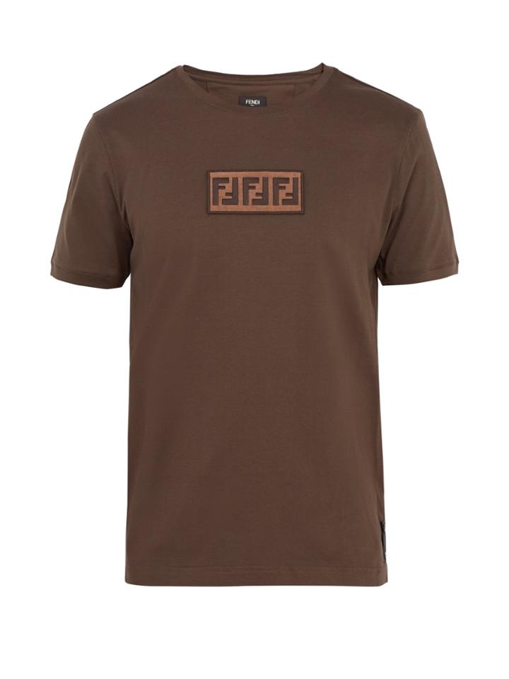 Fendi Suede Logo-embroidered Patch T-shirt