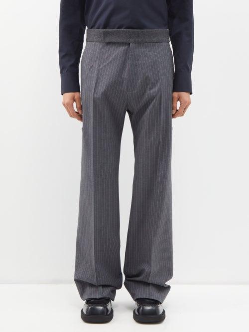 Maximilian Davis - Drayton Pinstriped Wool-blend Tailored Trousers - Mens - Grey White