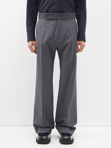 Maximilian Davis - Drayton Pinstriped Wool-blend Tailored Trousers - Mens - Grey White