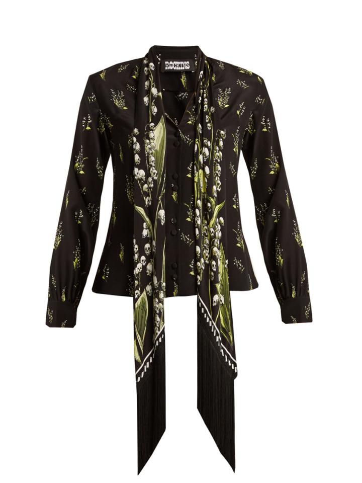 Rockins Skully Of The Valley-print Silk Shirt