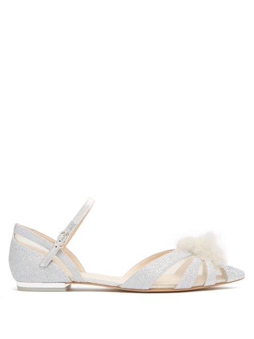 Matchesfashion.com Sophia Webster - Paola Glitter Pompom Flats - Womens - Silver