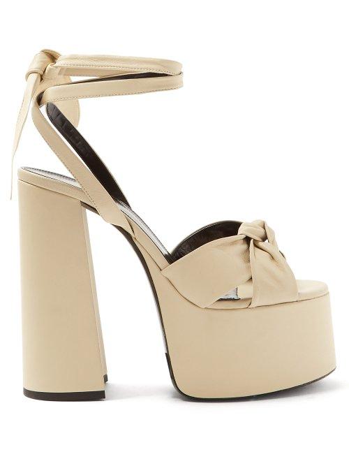 Matchesfashion.com Saint Laurent - Paige Wraparound Leather Platform Sandals - Womens - Cream