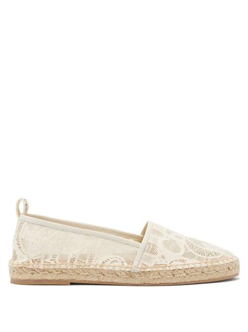 Matchesfashion.com Chlo - Woody Logo-jacquard Lace Espadrilles - Womens - Cream