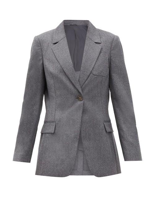 Matchesfashion.com Brunello Cucinelli - Single-breasted Wool-flannel Jacket - Womens - Dark Grey