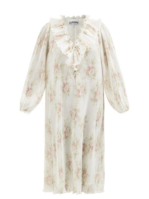 Ganni - Floral-print Recycled-fibre Georgette Dress - Womens - White Multi