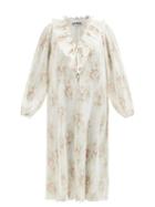 Ganni - Floral-print Recycled-fibre Georgette Dress - Womens - White Multi