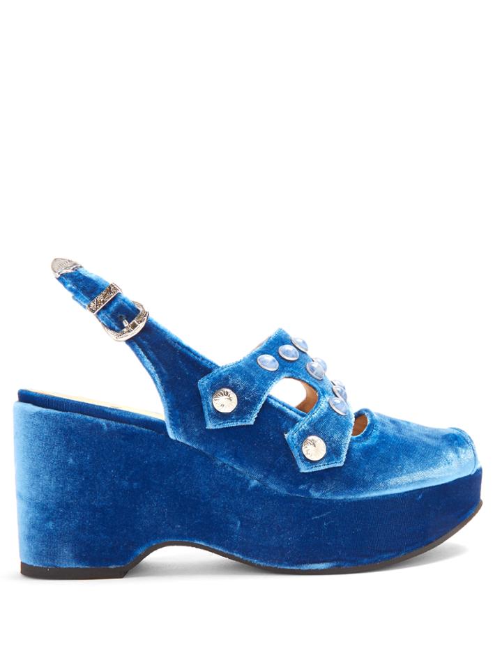 Toga Velvet Embellished Wedge Sandals