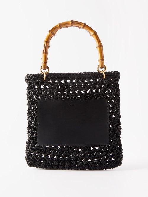Jil Sander - Bamboo-handle Small Cotton And Leather Tote Bag - Womens - Black