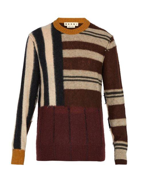 Matchesfashion.com Marni - Patchwork Stripe Wool Blend Sweater - Mens - Multi