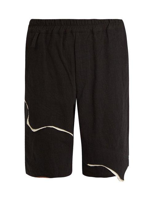 Matchesfashion.com By Walid - Spliced Detail Linen Bermuda Shorts - Mens - Black